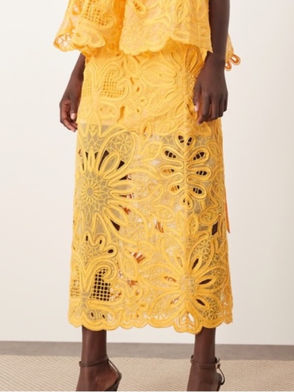 Arrange Floral Cornelli Column Midi Skirt in Mandarin Yellow Women Size 14